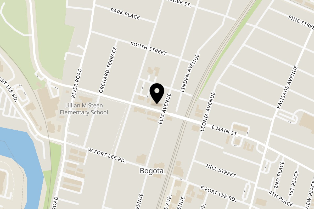Map showing the location of Bean and Crumb Cafe on 61 W Main St in Bogota